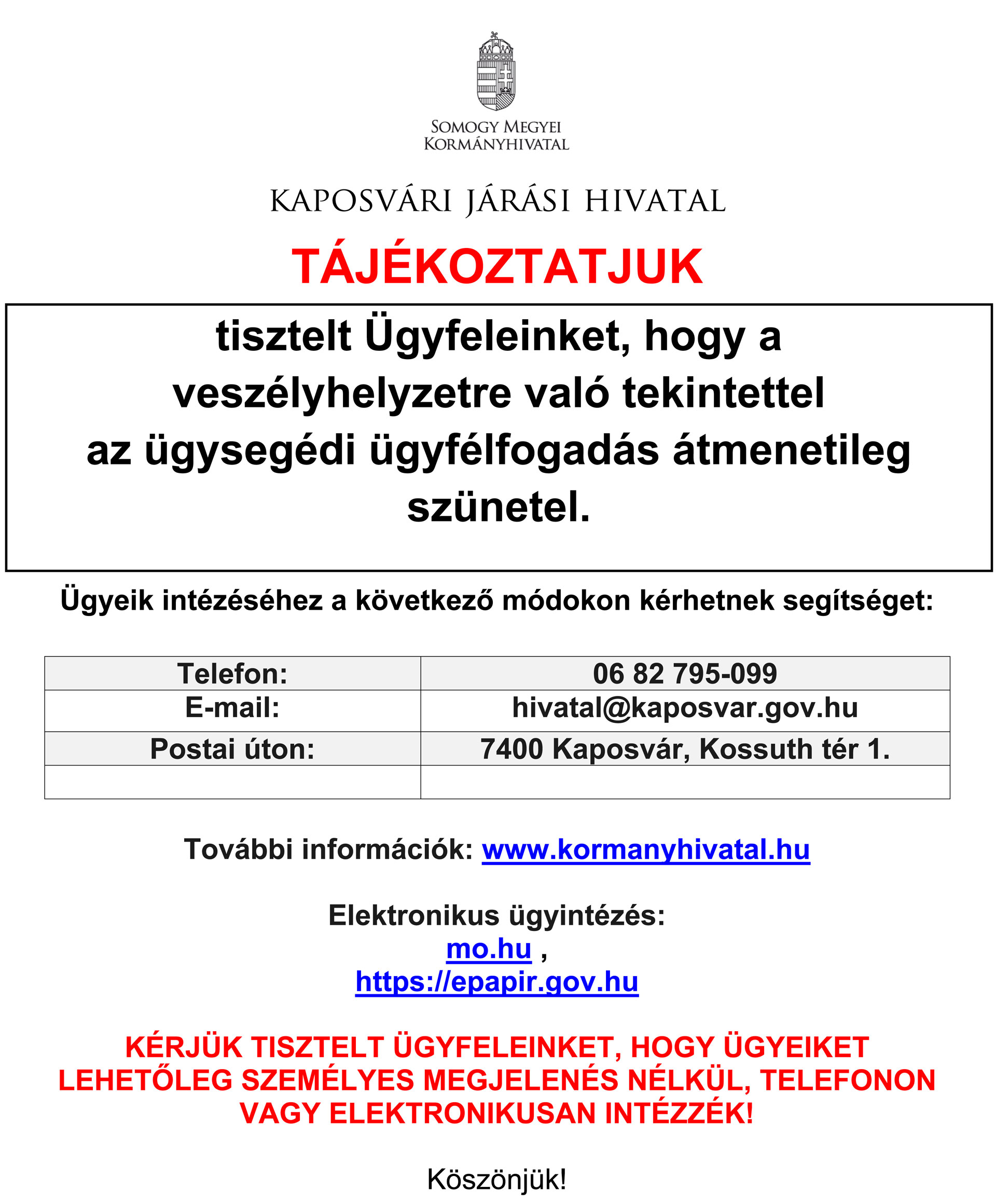 Tájékoztató-ügyfélfogadás